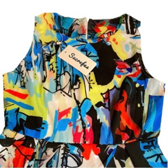 Sucrefas Sleeveless Multicolored A-Line Abstract Geometric Dress - Size Medium - Picture 7 of 10